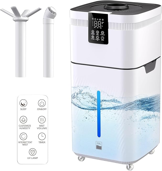 30L/7.93Gal Commercial Humidifier for Large Room 4200 sq ft, 3000mL/H Whole House Humidifiers with Supersized Cool Mist,Quiet Humidifiers for Bedroom, Home,Office, Plants, Warehouse by LRAZU