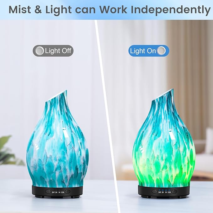 Essential Oil Diffuser, 120ML Glass Aromatherapy Diffuser with Auto Shut-Off and 7 Color LED Lights, Ultrasonic Mist Humidifier with 4 Timer for Home Office Bedroom (Blue Mountain) - Image 4