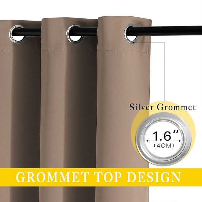 NICETOWN Blackout Curtain for Sliding Door, Grommet Top Thermal Insulated Bedroom Window Curtain Sound Dampening Drape for Patio Door/French Door (Cappuccino, 1 Panel, 80" W x 90" L) - Image 2