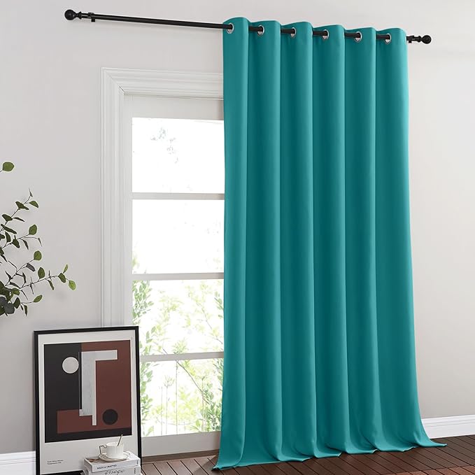 NICETOWN Sliding Door Curtain 108 Inches Long - Blackout Thermal Insulated Grommet Room Divider Privacy Drape for Patio Glass Door, 1 Panel, Peacock Teal, 100 Inch Extra Wide by NICETOWN