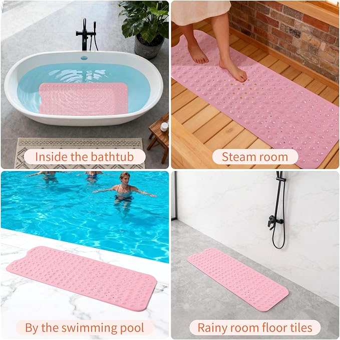 Anti-Slip Bathtub Shower mat, 39.3×15.7 inch（Approximately 100 × 40cm） Soft Oversized Machine Washable Non-Slip Bathtub mat with Drainage Holes, Bathroom Floor Suction Cup.（1-Opaque Pink） - Image 6