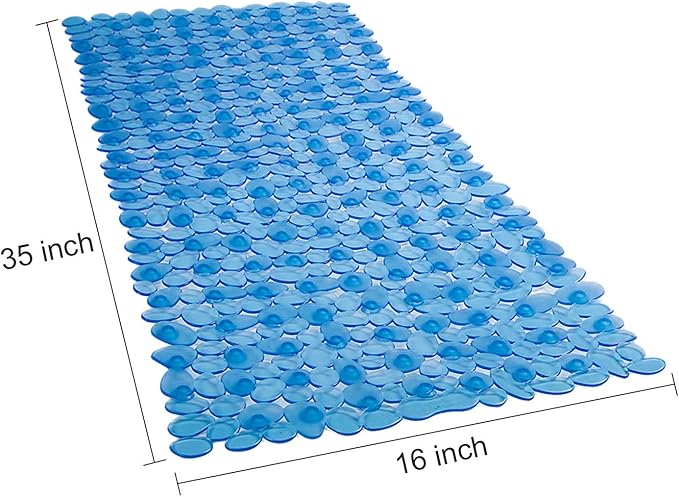 WELTRXE Non Slip Bathtub Mat, 35 x 16 Inches Bathroom Pebbles Shower Mat with Suction Cups, Drain Holes, Suction Bath Mats for Tub Machine Washable - Clear Blue - Image 5