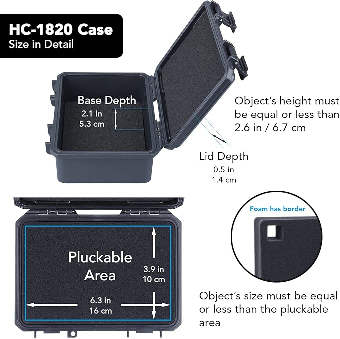 Lykus HC-1820 Mini Hard Case Dry Box with Foam Insert, Interior Size 7.1x4.7x2.7 in, IP66 Splash-Proof, Suitable for Cellphones, Tools, Small Devices and More - Image 3
