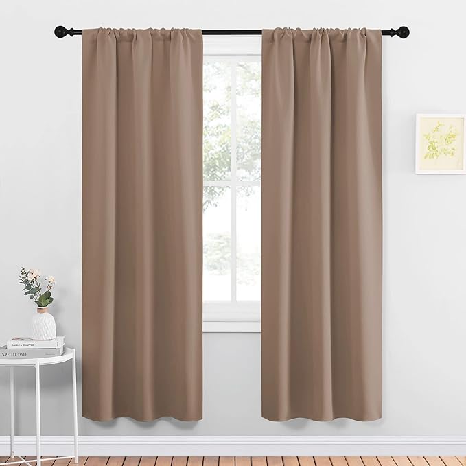 NICETOWN Kitchen Window Blackout Curtains - Window Treatment Thermal Insulated Rod Pocket Small Blackout Draperies/Drapes for Bedroom/Kitchen (Cappuccino, Set of 2, 34 in x 72 in (W x L) by NICETOWN