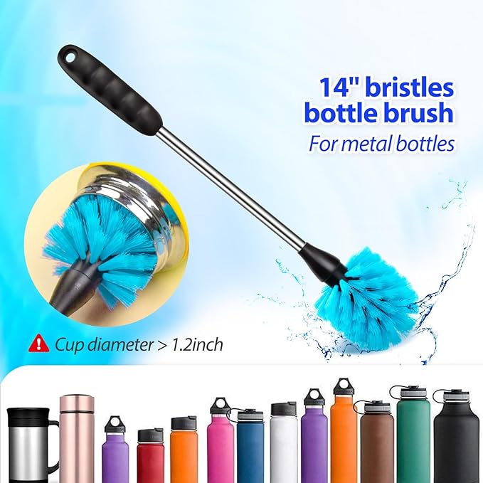 Holikme Bottle Brush Tube Cleaning Lab Set with Long Handle, Cup Cleaner for Washing Narrow Neck Beer Wine Decanter Pipes Lids Sinks Cap Covers, White - Image 2