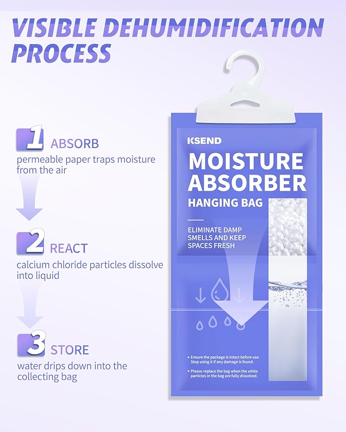 Moisture Absorbers 10 Pack, 9.8 Oz Compact Dehumidifier Bags & Packs, Moisture Hanging Bag, Humidity Absorbers, Closet Deodorizer Against Musty Odors, 11.8'' x 6.3'' - Image 5