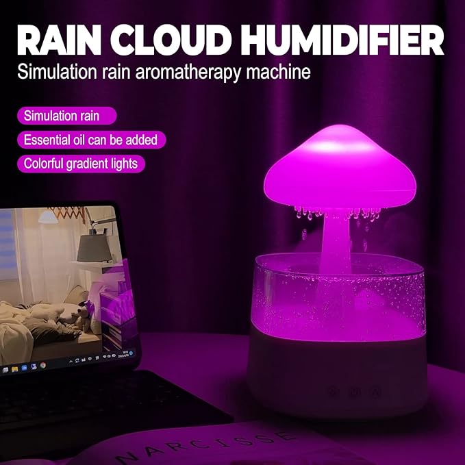 Rain Cloud Humidifier Water Drip with Adjustable LED Lights White Noise Humidification Desk Fountain Bedside Sleeping Relaxing Mood (White) - Image 5
