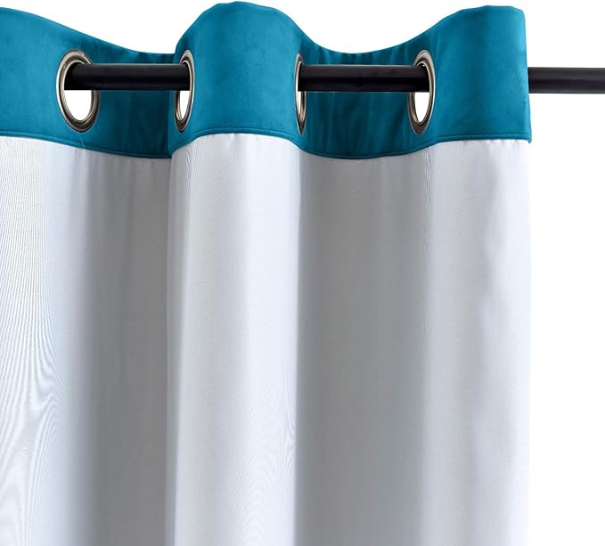 ChadMade Blackout Lined Premium Velvet Curtain Blue 100Wx108L Inch (1 Panel), Eyelet Grommet for Livingroom Bedroom Theater Studio, Leon Collection - Image 3