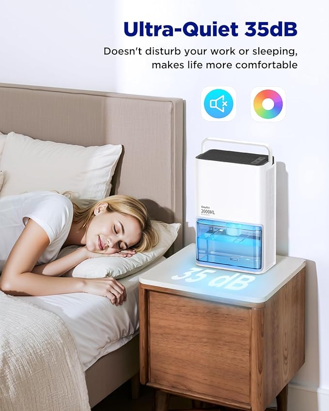 EasyAcc Small Dehumidifier for Bathroom, 68OZ 500Sq.Ft Quiet Dehumidifiers for Home with Auto Defrost, Auto Shut Off, Dual-Semiconductor Mini Dehumidifiers for Bedroom Home RV Room 7 Color Light - Image 4