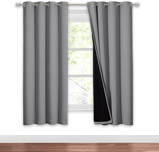 NICETOWN Silver Grey Full Shade Curtain Panel, Energy Smart & Noise Blocking Out Blackout Drape for Dining Room Window, Thermal Insulated Guest Room Lined Window Dressing(1 PC, 52 x 72 inch) - Image 2