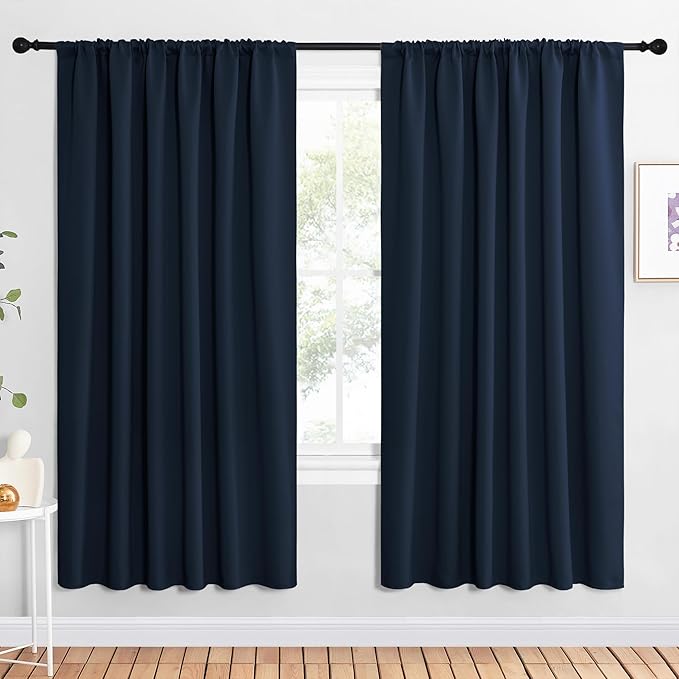 NICETOWN 2 Panels Blackout Curtains, Rod Pocket Window Curtains Room Darkning Drapes for Bedroom/Living Room, Thermal Insulated Solid Draperies for Home Office/Study, 62 by 72-Inch, Navy Blue by NICETOWN