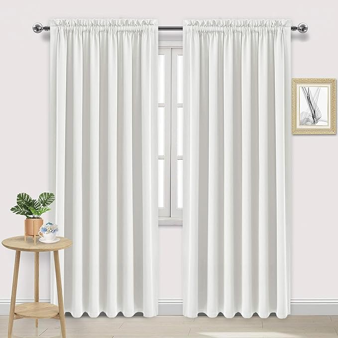 DWCN Blackout Curtains for Living Room Thermal Insulated, Energy Saving & Noise Reducing Bedroom Curtains, Ivory, W 70x L 84 Inch, Set of 2 Rod Pocket Curtain Panels by DWCN
