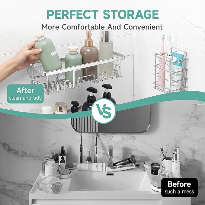 Veken Shower Caddy 6-Pack, Family Choice Award Winner, Large Wall Mounted Shower Rack, Bathroom Shelves Over Toilet, Organizer Storage Accessories with Soap Dish&Toothbrush Holder - Image 7