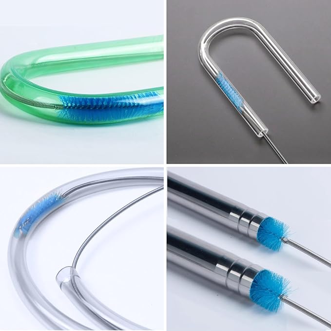 Flexible Long Drain Brush, Double Elastic Ended Nylon Cleaner Hose Tube Pipe Brush 67 inch Stainless Steel and 2 Pcs of 8 inch Straw Cleaning Brush (Blue) - Image 5