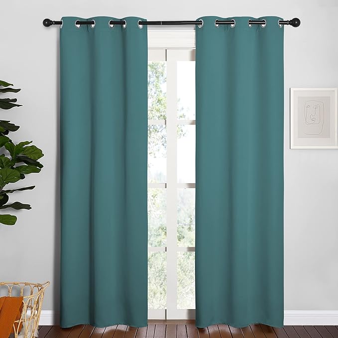 NICETOWN Window Curtain Panels, Thermal Curtains Insulated Solid Grommet Blackout Draperies/Drapes for Loft Window (Sea Teal, One Pair, 34 by 84-inch) by NICETOWN