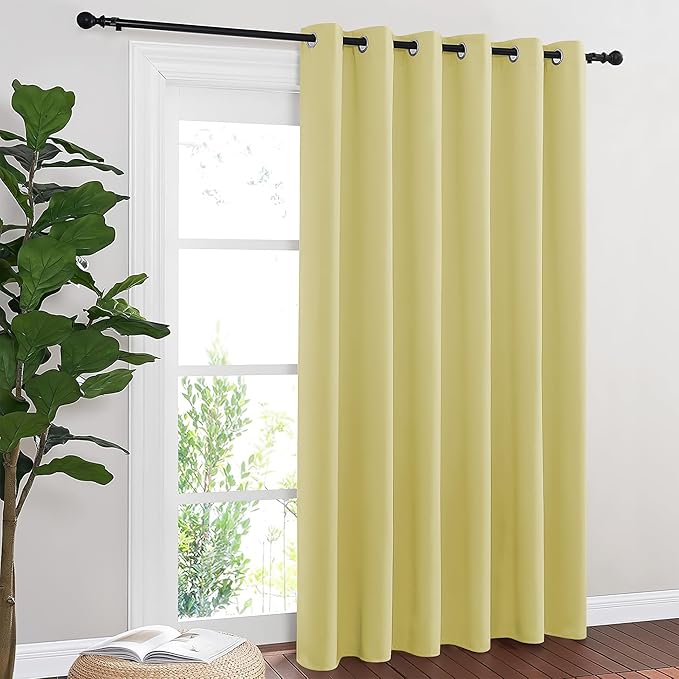 NICETOWN Blackout Sliding Door Curtains 84 Inch Length, Extra Wide Room Divider Grommet Energy Saving Thermal Insulated Curtain for Patio Door Window(W80 x L84, 1 Panel, Paler Yellow) by NICETOWN