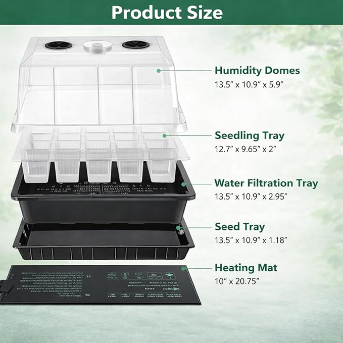 2 Sets Seed Starter Tray with Grow Light & Heat Mat, 40-Cell Seed Starter Kit with Humidity Dome & Adjustable Vents, Indoor Plant Germination Trays, Seedling Startering Trays for Faster Germination - Image 4