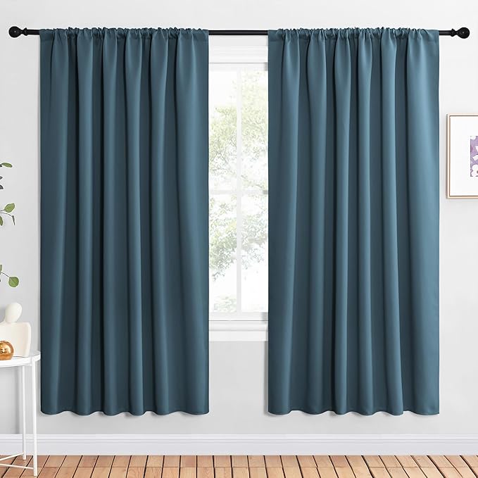 NICETOWN 2 Panels Blackout Curtains, Rod Pocket Window Curtains Room Darkning Drapes for Bedroom/Living Room, Thermal Insulated Solid Draperies for Home Office/Study, 62 by 72-Inch, Smoky Blue by NICETOWN