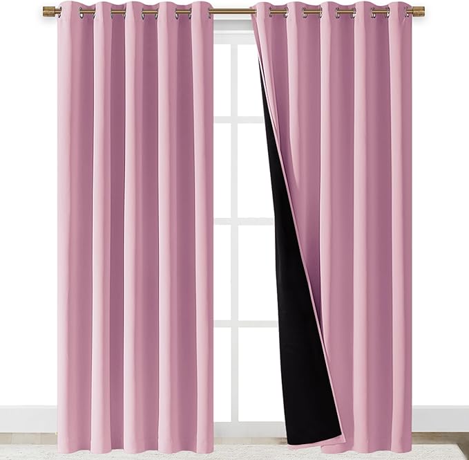 NICETOWN Total Shade Curtains and Draperies, Heavy-Duty Full Light Shading Drapes with Black Liner Backing for Villa/Hall/Dorm Window（Crystal Pink, Package of 2 Panels, 70 inches Wide x 95 inches Long by NICETOWN