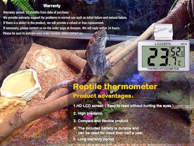 Reptile Hygrometer Thermometer, Digital Amphibian Hygrometer Thermometer with Hook, Temperature Humidity Meter Gauge for Reptile Tanks, Terrariums, Vivarium, LCD Display (2 Packs) - Image 3