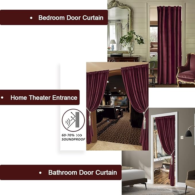 Burgundy Curtains for Bedroom,Blackout Velvet Victorian Room Darkening Insulating Thermal Drapes for Living Room,Back Tab Rod Pocket Single Curtain Panel,52 in Wide by 80 inch Long,Dark Wine Red - Image 5