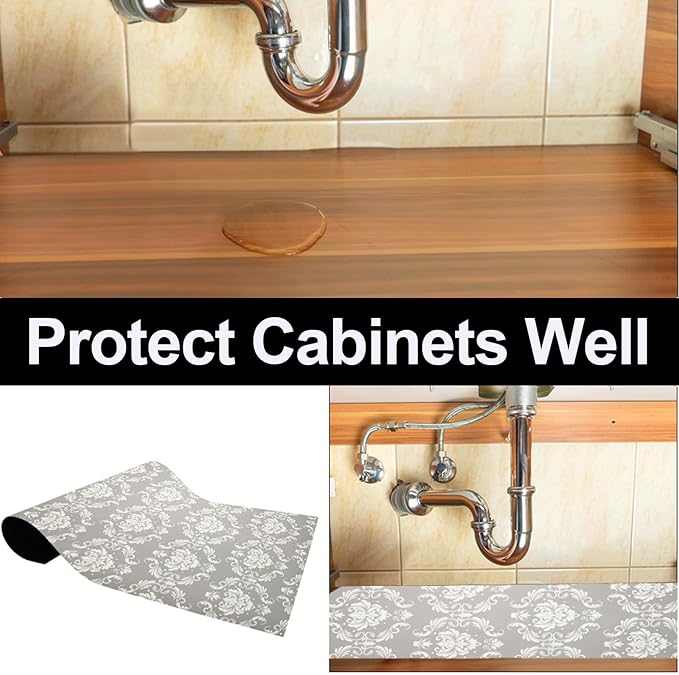 AiBOB Waterproof Under Sink Mat, Absorbent Quick Dry Sink Liners Protect Cabinets, Durable Shelf Liners, Slip Resistant and Non-Adhesive, 24X68, Light Grey - Image 4