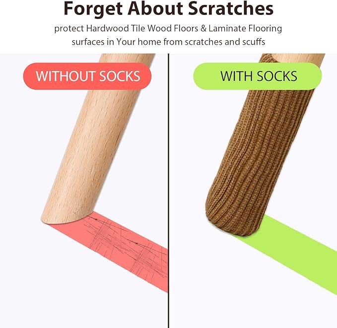 Hazeland High Elastic Knitted Chair Leg Protectors for Hardwood Floors, Non Slip No Scratch Noise Furniture Socks, Suitable for Most Round or Square Furniture Feet (16, Brown) - Image 5
