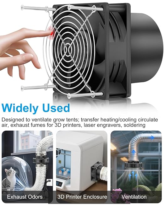 GDSTIME 120mm x 38mm 12V DC Axial Fan with 4 Inch Duct Flange Variable Speed Controller, 110V 120V AC Powered, Small Air Exhaust Fume Smoke Extractor Kit for Soldering, 3D Printer Enclosure - Image 2