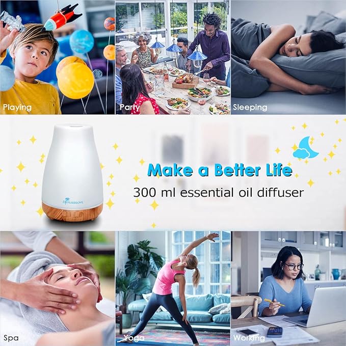 300ML Diffuser Essential Oil Diffuser Remote Control Aromatherapy Diffuser Mist Humidifiers with 7 Color LED Lights for Bedroom Office House Kitchen Yoga - Image 6