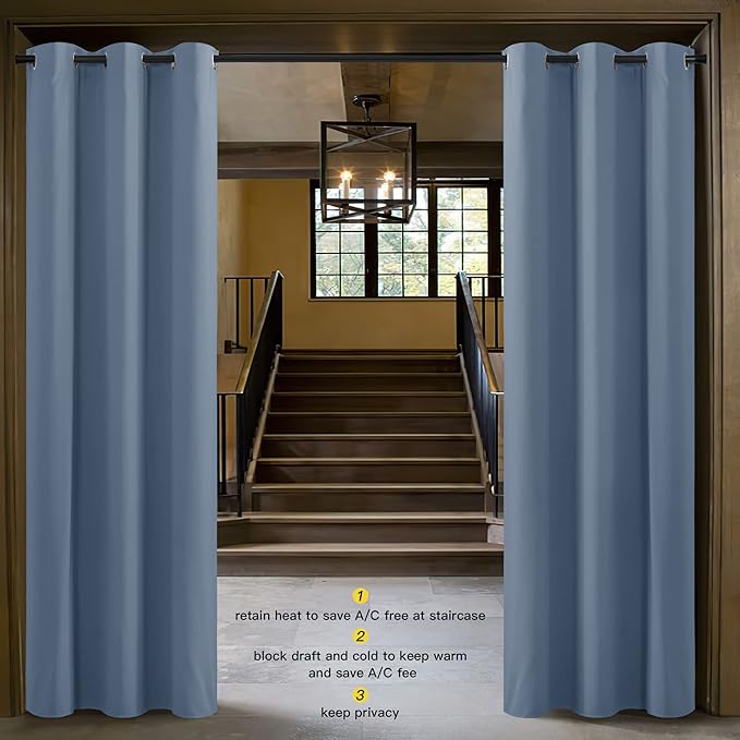 NICETOWN Stone Blue Door Curtain for Doorway Privacy, Curtains 84 Inch Length, Room Divider Curtain Cover, Blackout Temporary Insulated Closet Curtain for Bedroom Closet (1 Panel, 5ft Wide) - Image 2