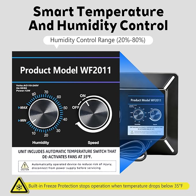 220 CFM Crawlspace Vent Fan, With Humidistat, Crawlspace Fans, For Moisture Reduction, Radon Mitigation, Freeze Protection, Ideal for Basement, Attic, Crawl Space Fan Vent(Air Out) - Image 3