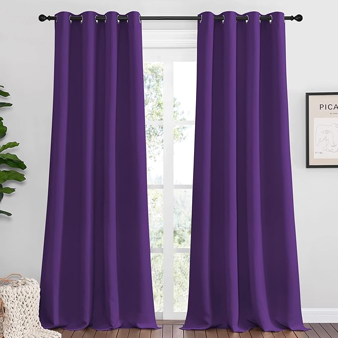 NICETOWN Purple Blackout Curtains 90 inches Long, Niose Reducing and Thermal Insulated Room Darkening Curtains for Girls Bedroom Living Room Window Decoration (55 inches Wide, 2 Panels) by NICETOWN