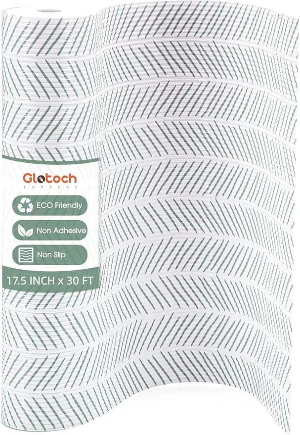 Glotoch Premium Non Slip Shelf Liner, Non-Adhesive Drawer Liner, Waterproof Shelf Liners for Kitchen Cabinets, Drawer, Fridge, Wire Shelving, Pantry-17.5" X30FT, Heavy Duty, White Herringbone by GlotochExpress