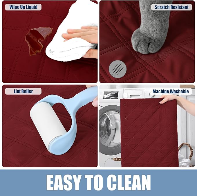 Smiry Waterproof Dog Bed Cover Pet Blanket, Soft Washable Dog Blanket for Furniture Bed Couch Sofa Reversible, Checkered (68"x82", Wine Red/Beige) - Image 5