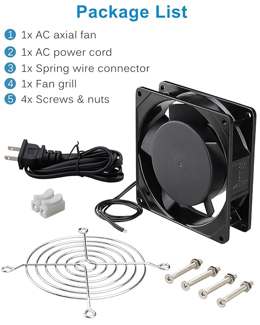 GDSTIME Axial Fan 90mm, 110V 120V AC 92mm x 92mm x 25mm Dual Ball Bearing w/Power Cord for DIY Cooling Ventilation Projects - Image 7