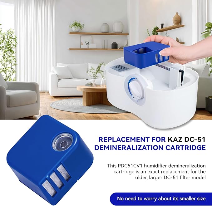 PDC51V1 Demineralization Cartridge Compatible with Vick Humidifier V4600, V5100, VUL575 and Sunbeam696 Only, Humidifier Filter Replacement Effectively Reduce White Dust, Pack of 2, Blue - Image 3