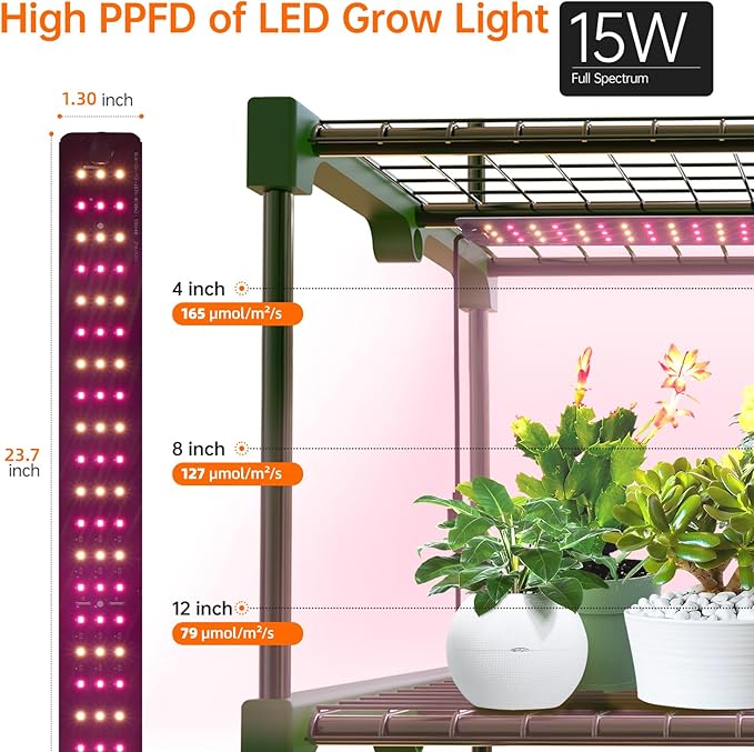 Bstrip Indoor Greenhouse with Grow Lights, 4 Tier 27.2" L×19.9" W×61.8" H Mini Greenhouse with Zippered PVC Cover for Seed Starting Trays, Dimmable 2FT 60W Plant Light for Indoor Plants with Timer - Image 5