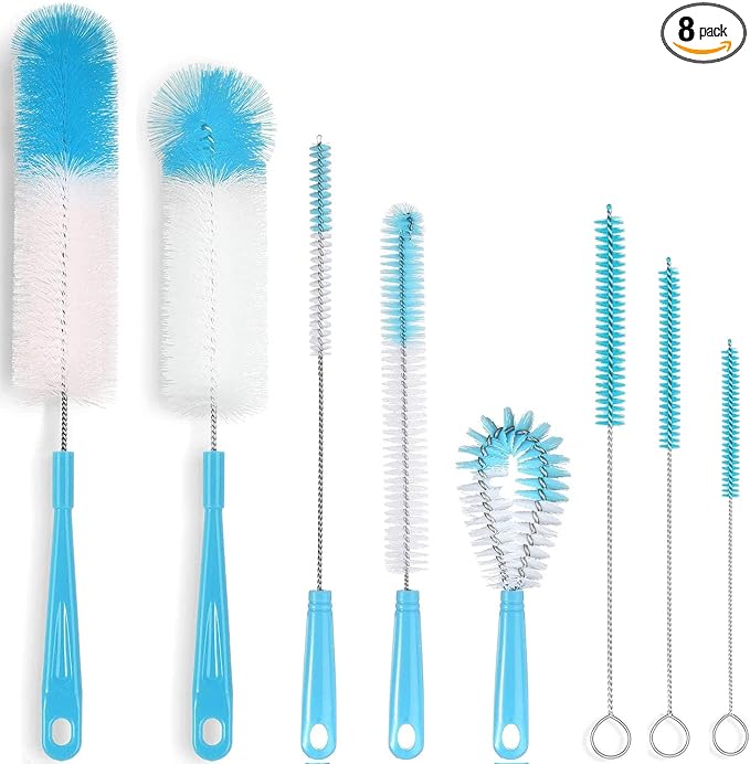 ALINK 8-Pack Bottle Cleaning Brush Set - Long Handle Bottle Cleaner for Washing Narrow Wine/Beer Bottle, Thermos, Hummingbird Feeder, Sport Well, Plus Kettle/Straw Brush by ALINK