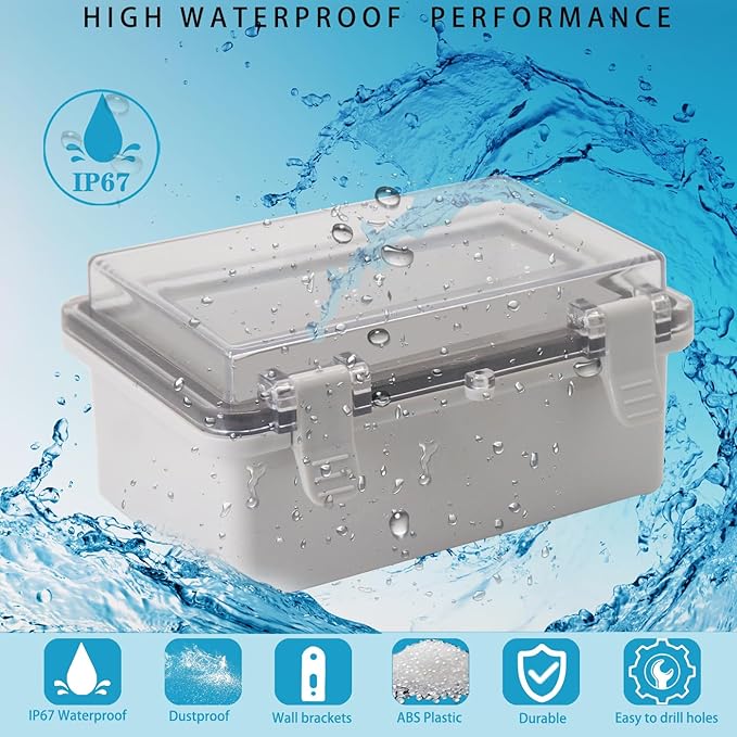 Waterproof Electrical Box Dustproof Junction Box Weatherproof IP67 ABS Plastic Enclosure Switch Router Project Box with Mounting Plate with Wall Bracket 2 Cable Glands Clear 5.9"x3.9"x2.8" - Image 2