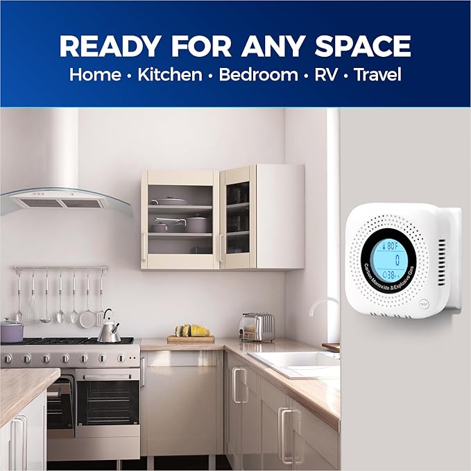 Plug-in Carbon Monoxide & Natural Gas Leak Detector, 4-in-1 CO, Methane, Propane Alarm with Temperature & Humidity Monitor for Home, Kitchen, RV, Hotel, Travel – White - Image 6
