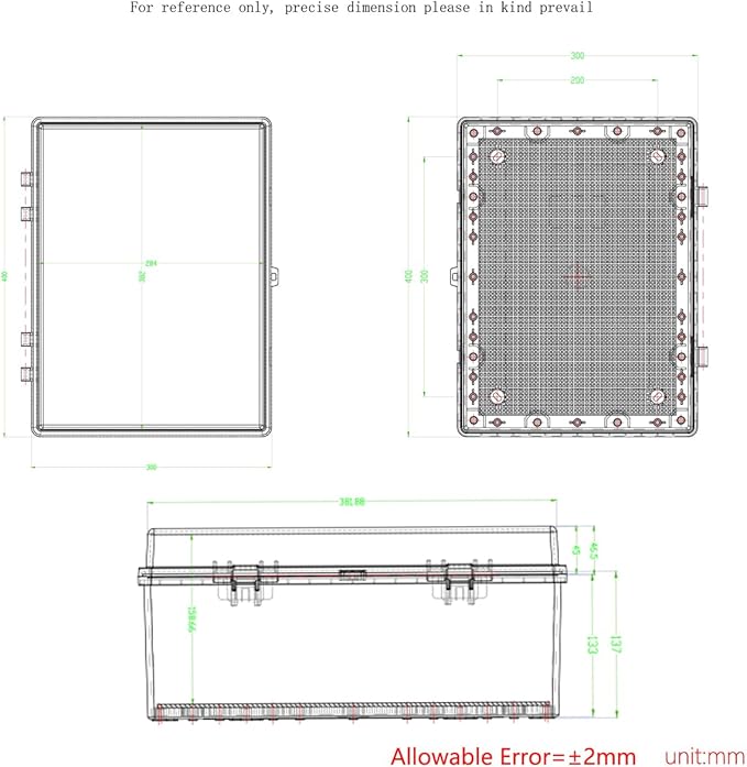 Junction Box, Hinged Black Cover IP67 Waterproof ABS Project Box with Mounting Plate Electrical Box Enclosure with Wall Bracket 15.7 x 11.8 x 6.7inch(400x300x170mm) - Image 6