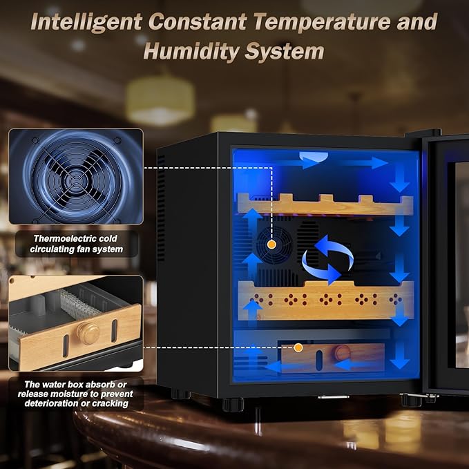 Electric Humidor-50L Cooling & Heating Humidor, Smart Touch Control Humidity & Temp Humidors wtih Spanish Cedar Wood Tray and Drawer, Digital Display, Safety Lock, Desktop Gift for Men - Image 4