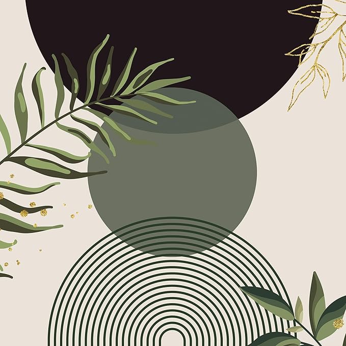 Dark Green Boho Shower Curtain 72Wx72H Black Bohemian Modern Abstract Plant Leaves Minimalist Geometric Bathroom Decor Mid Century Plant Neutral Bath Curtain Fabric Polyester 12 Pack Hooks - Image 5