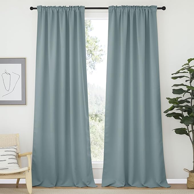 NICETOWN Bedroom Blackout Curtain Panels - (Stormy Sea Color) 52 x 120 inch, 2 PCs, Insulating Energy Saving Solid Rod Pocket Blackout Drapes for Hall, Villa - Image 2