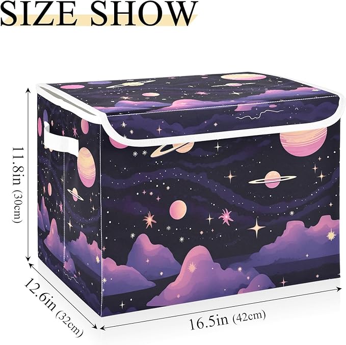 xigua Abstract Planets Storage Bins with Lids and Carrying Handle,Foldable Storage Boxes Organizer Containers Baskets Cube with Cover for Home Bedroom Closet Office - Image 3
