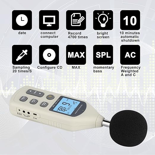 Decibel Meter, Professional Sound Level Meter with Backlight Display, USB Available SPL Meter 30 to 130dB, EC651 & ANSI S1.4 Standards A/C Weighted Sound Meter, Noise Meter with Records to 4700 - Image 4