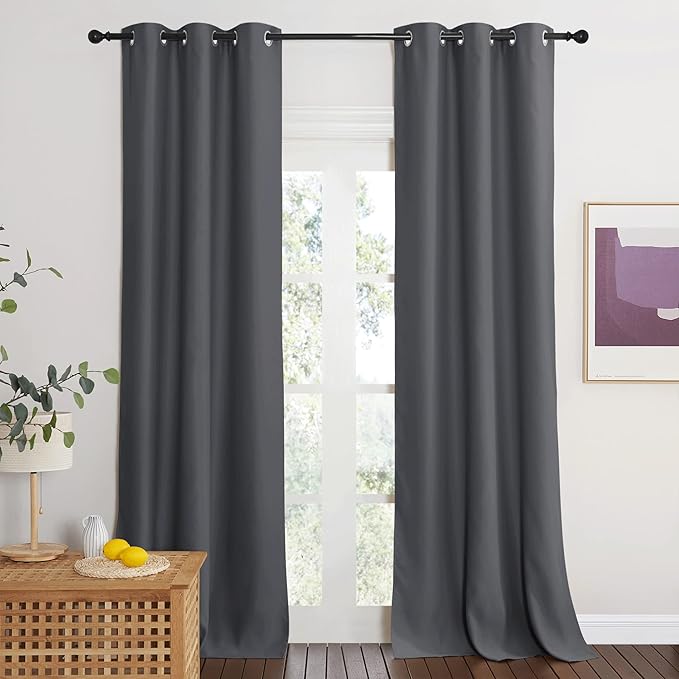 NICETOWN Blackout Doorway Curtains Privacy, Grommet Closet Curtain for Bedroom, W42 x L95 Inch Solid Temporary Door Cover Curtains, Room Divider Window Curtain Drape, 1 Panel, Grey - Image 3