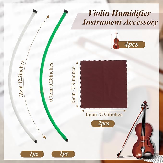 Kathfly 2 Pcs Violin Humidifier Instrument Accessory Violin Sound Hole F Hole Humidifier with Microfiber Cleaning Cloth to Prevent Cracking Buzzing Protruding Fret Ends Top Sink Dryness(White, Green) - Image 2