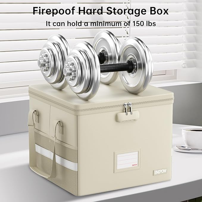ENGPOW 5200°F File Box Fireproof Document Box with Lock,Heat Insulated Collapsible File Storage Organizer Box with Handle,Portable Home Office File Cabinet for Hanging Letter/Legal Size Folder, Beige - Image 6