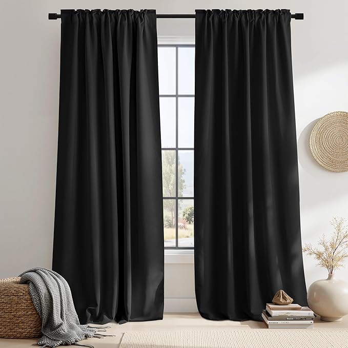 NICETOWN Halloween Black Blackout Living Room Curtains 84 inches Long, Black Out Curtain Panels for Bedroom - (Black Color) W52 x L84, 1 Pair, Thermal Insulated Blackout Draperies Window Treatment - Image 2